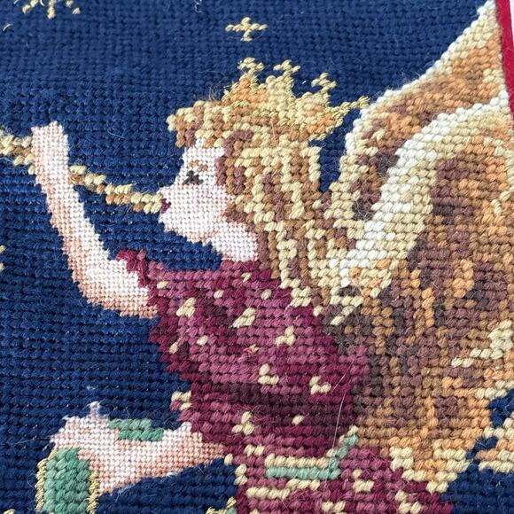 2 Imperial Elegance Vintage Needlepoint Christmas Stockings Angels Velvet - Picture 3 of 12